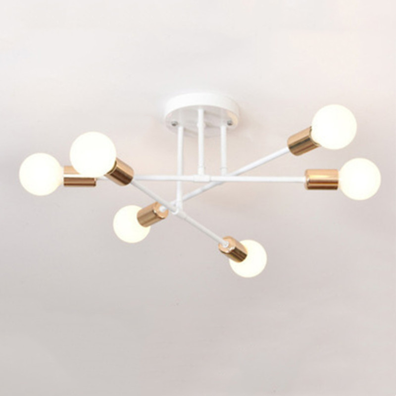 Simple Nordic LED Light Ceiling Multi-head White Black Gold Chandelier Cheap Modern Office Living Room Ceiling Light Fixture