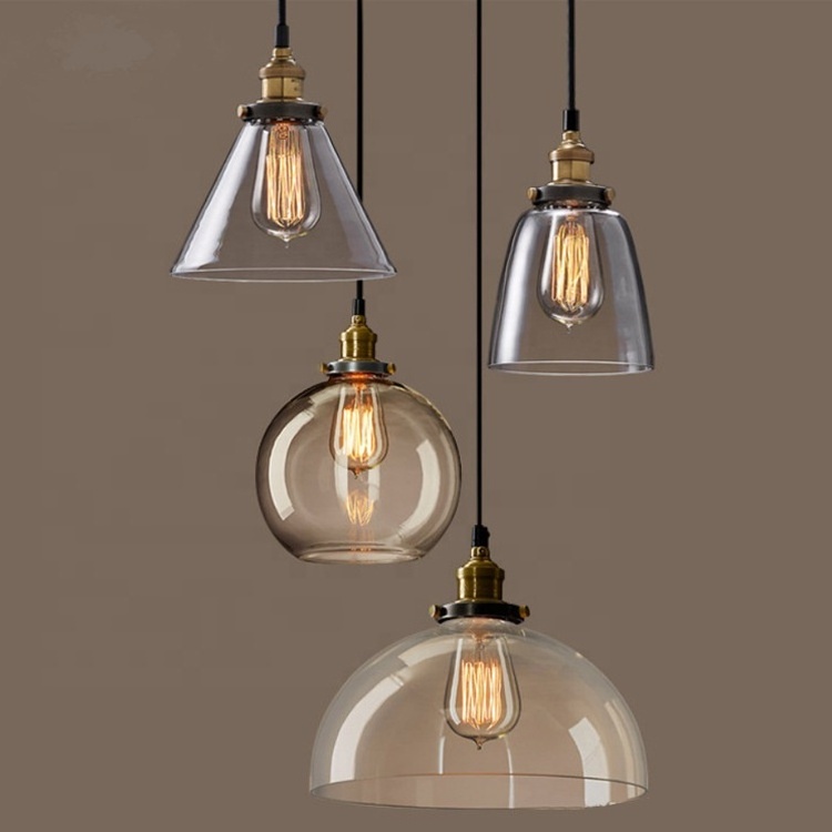 Wholesale Modern Glass Chandelier Indoor Blown Clear Amber Glass Pendant Farmhouse Hotel Dining Room Glass Ball Hanging Light