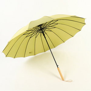 Eco Friendly Wooden Straight Handle Semi-Automatic Matcha Green 16 Ribs Umbrella Hot Selling