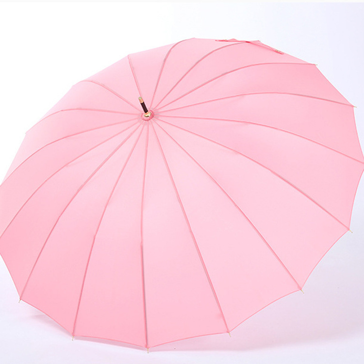 Custom Windproof Travel Creative 16 Ribs Bamboo Handle Pink Umbrella