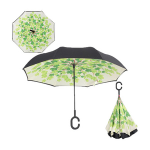 Portable Anti-UV Waterproof Rain Inverted Reverse Upside Down Umbrellas with C-Shaped Handle