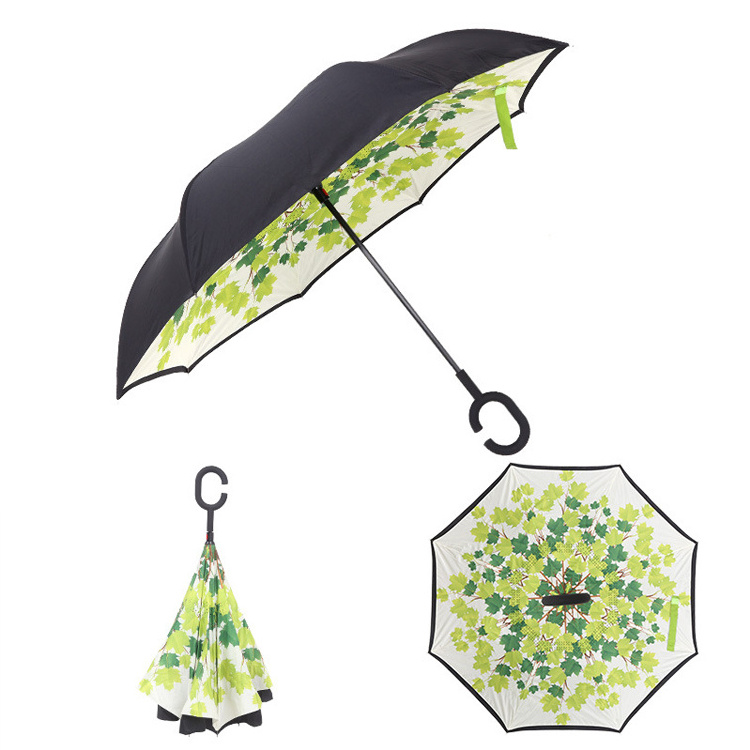 Portable Anti-UV Waterproof Rain Inverted Reverse Upside Down Umbrellas with C-Shaped Handle