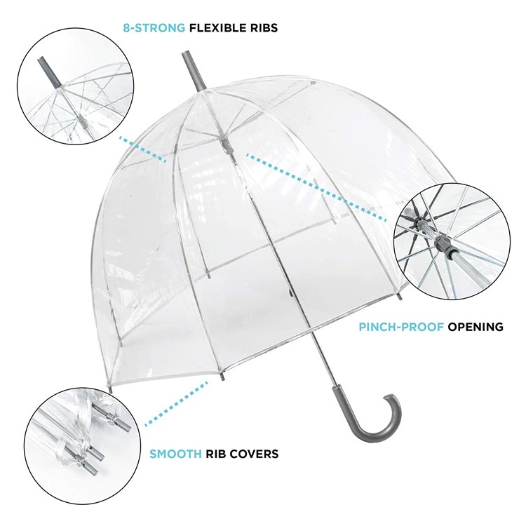 Custom Portable Clear Light Up Plastic Handle Transparent Umbrella Windproof