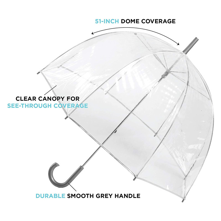 Custom Portable Clear Light Up Plastic Handle Transparent Umbrella Windproof