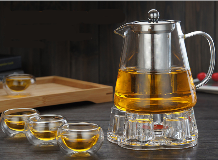 Heated glass teapot double wall glasses teapot with filter net glass infuser teapot