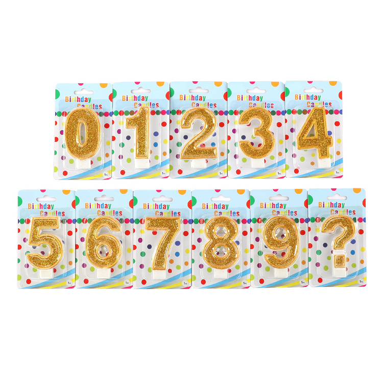 Custom Logo Wholesale Plain Happy 0 1 2 3 4 5 6 7 8 9 Cake cheap numeral gold number birthday candle with Stick