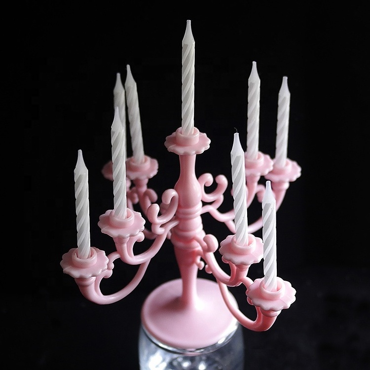 2020 Hot Sale Pink Plastic Candle Holders With White Mini Spiral Birthday Candles In Bulk