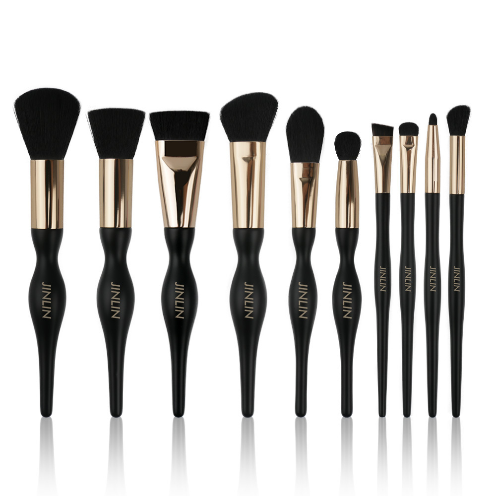 Wholesale Hot Sale 10 Matte Vegan Natural Cosmetics  Gold Makeup Brushes Beauty Tools Foundation Spiral woodsBrush Set