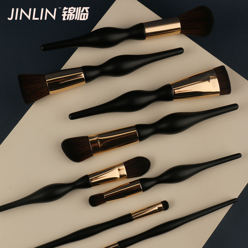 Wholesale Hot Sale 10 Matte Vegan Natural Cosmetics  Gold Makeup Brushes Beauty Tools Foundation Spiral woodsBrush Set