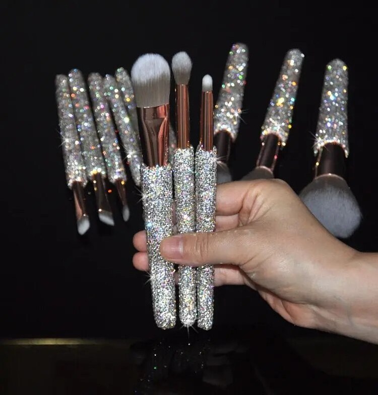 Luxury 12pcs Glitter Bling Makeup Brushes Diamond Make Up Brush Set With Rhinestones Makeup Brush Set Pink High Quality