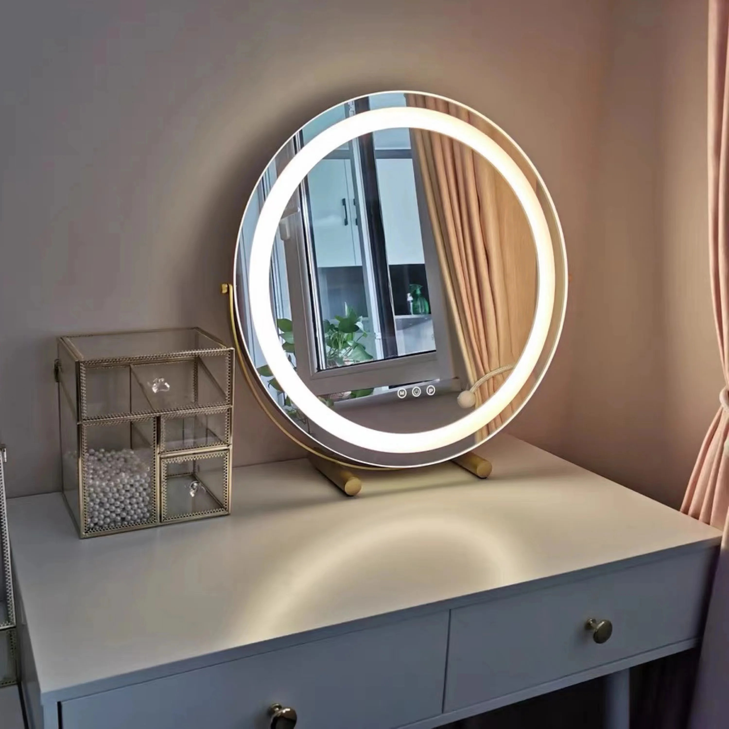 Fashion High Quality Makeup Mirror with Led Light Portable Vanity Mirroir with 10X Magnifying Cosmetics Mirror As Gift