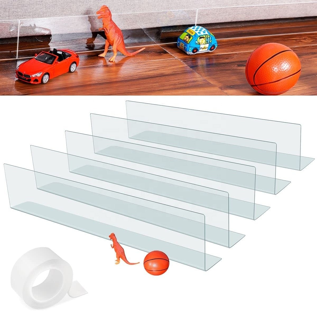 Clear Toy Blockers for Furniture Stop Things from Going Under Couch Sofa and Other Furniture Suit for Hard Surface Floors