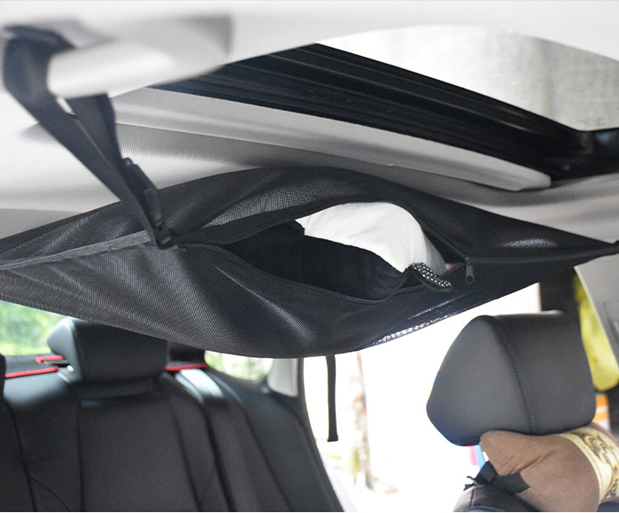 new style Car roof mesh pocket folding storage Mesh Ceiling Storage Nets with Zipper car accessories 2024