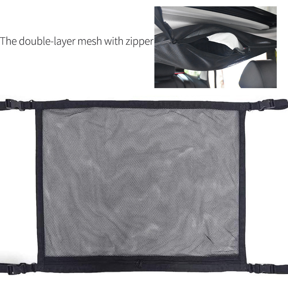 new style Car roof mesh pocket folding storage Mesh Ceiling Storage Nets with Zipper car accessories 2024