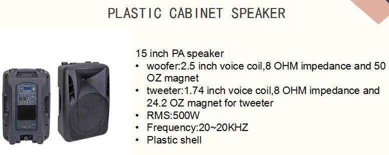 High Competition JLD 15 Inch PA Speaker RMS 500W Professional Automotive Amplifier Sound Box 8 Ohm Empty Plastic Cabinet