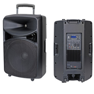 Professional portable outdoor stage bluetooth active 10 12 15 inch trolley speaker for pa dj party karaoke