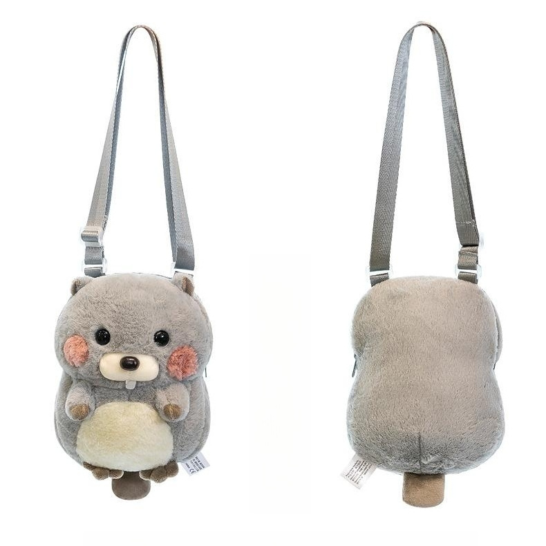 2023 Creative Cute Little Hamster Shoulder Crossbody Bag Stuffed Animal Groundhog Toys Christmas Plush Backpack for Girls