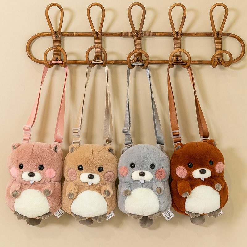 2023 Creative Cute Little Hamster Shoulder Crossbody Bag Stuffed Animal Groundhog Toys Christmas Plush Backpack for Girls