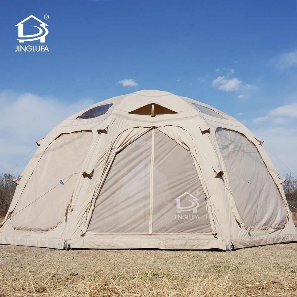 Inflatable Camping Tent with Pump Waterproof Easy Setup Canvas Hot Tents 4-8 Person Air Blow Up Tent Cabin