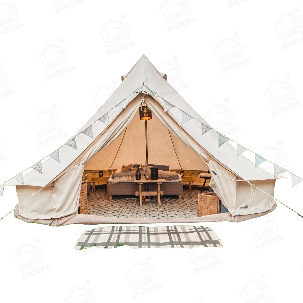 outdoor large family glamping canvas bell tent waterproof pyramid camping tent