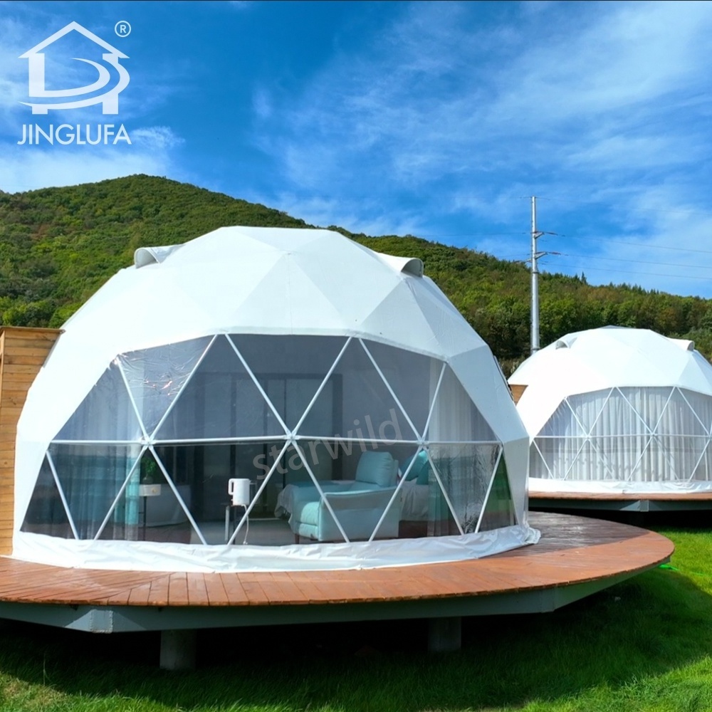 outdoor waterproof PC glamping safari round geodesic dome house tent cotton insulation