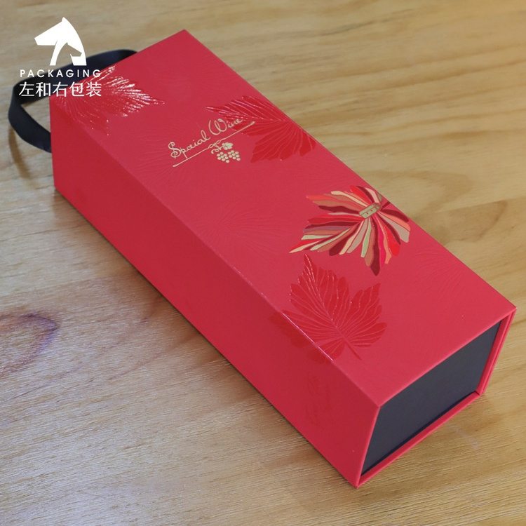 Wholesale Luxury Wine Bottle Packaging Box UV Foldable Cardboard Paper Box for Wine Packaging