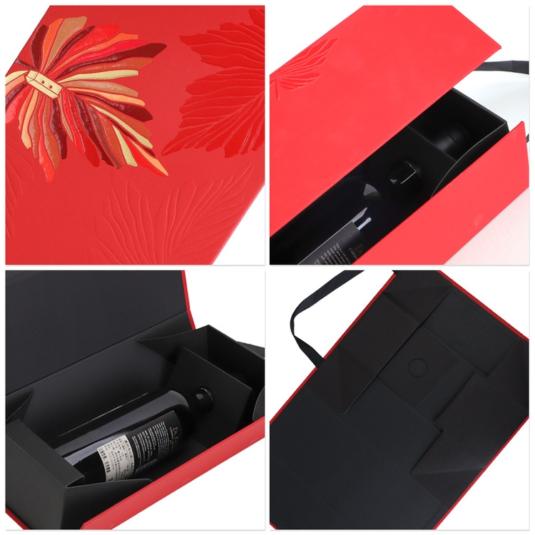 Wholesale Luxury Wine Bottle Packaging Box UV Foldable Cardboard Paper Box for Wine Packaging