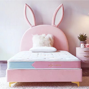 MOQ1 pcs Comfortable Soft And Warm Cute Pink Rabbit Upholstered Single  Upholst kids Beds Children bed furniture