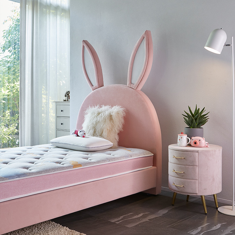 MOQ1 pcs Comfortable Soft And Warm Cute Pink Rabbit Upholstered Single  Upholst kids Beds Children bed furniture