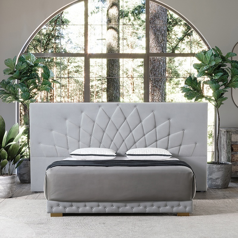 Luxury Bed Headboard Tufted Wedding King Size Upholstered Bed Premium Bedroom Furniture