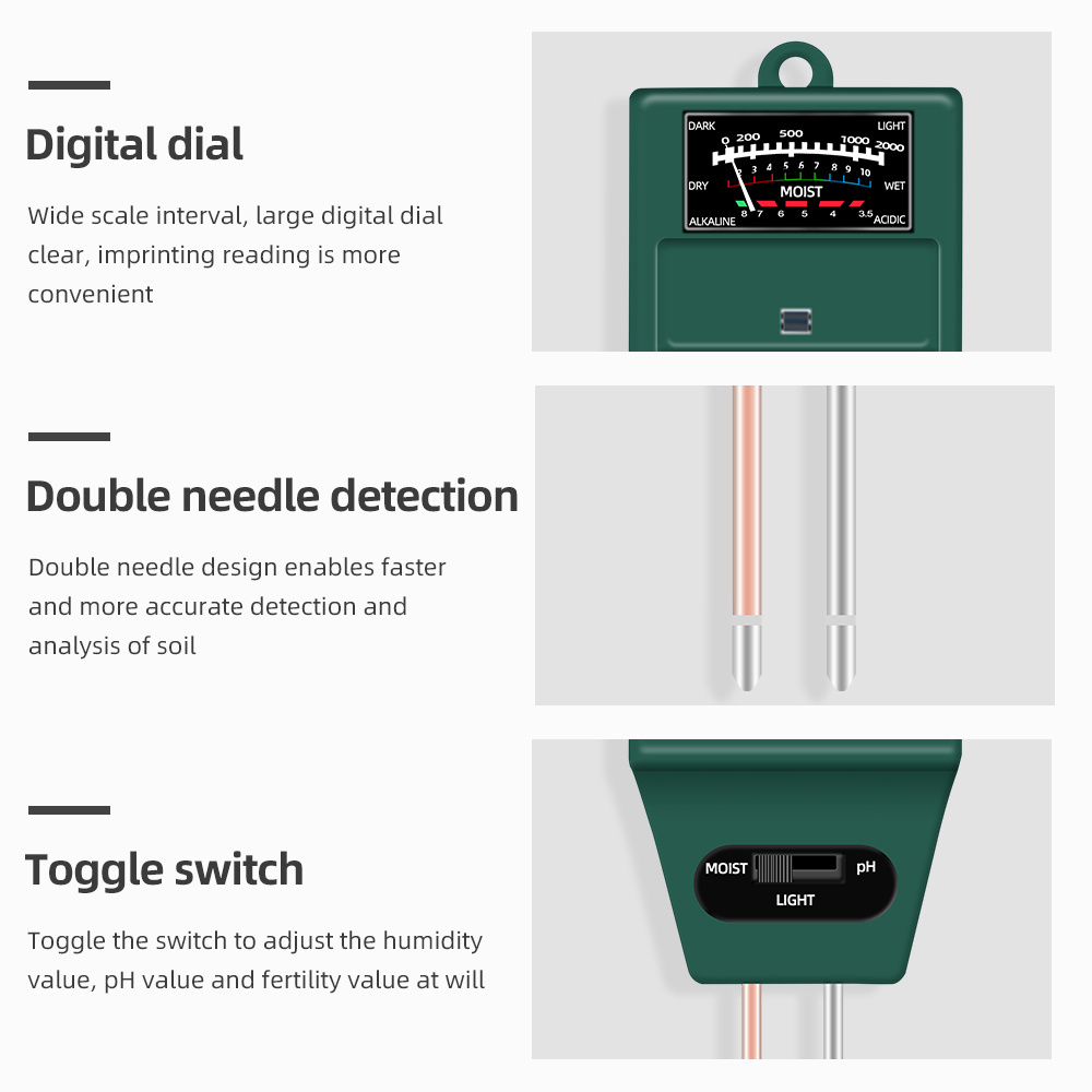 3in1 Sunlight Light Monitor Hydroponics Flower Garden Plant Acidity Hygrometer PH Tester Meter Soil Moisture Humidity Meter