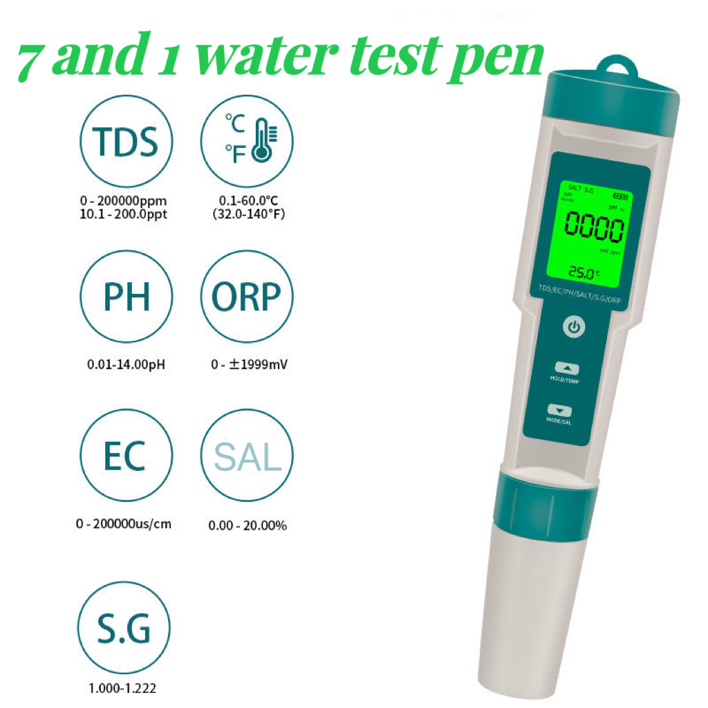 7 IN 1 Portable pH meter water quality tester fish tank aquaculture and drinking water quality test pen