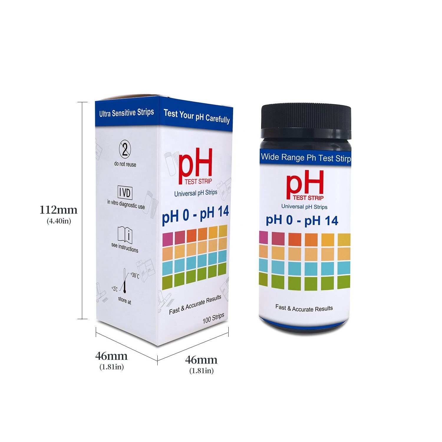 PH Reagent Strips, 100 Pieces PH Test Strips Fast, Accurate Result, Portable PH Test Strips for Testing Saliva/Urine Liquid