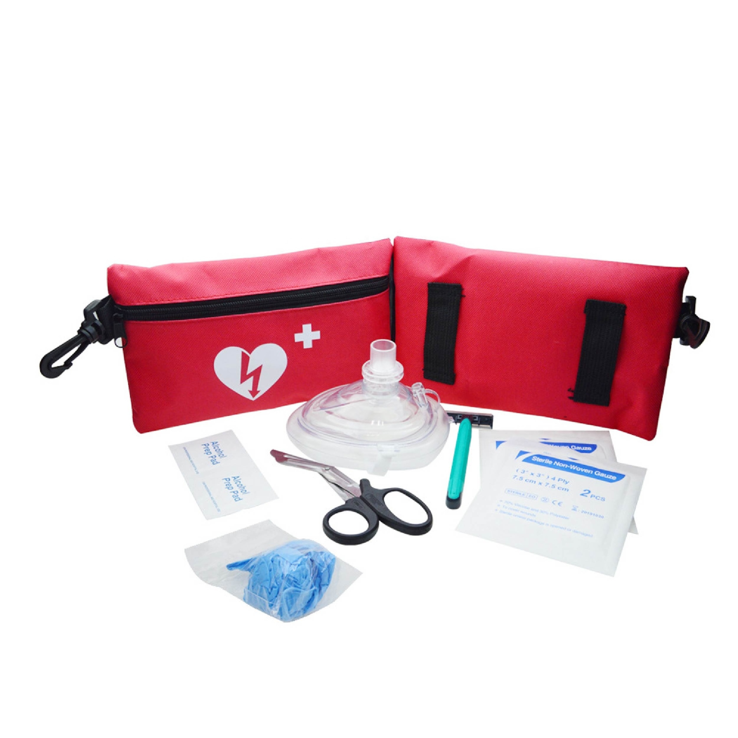 Aed Rescue Kit Mini CPR First Aid Kit Nylon bag with key chain CPR life with carabiner clip