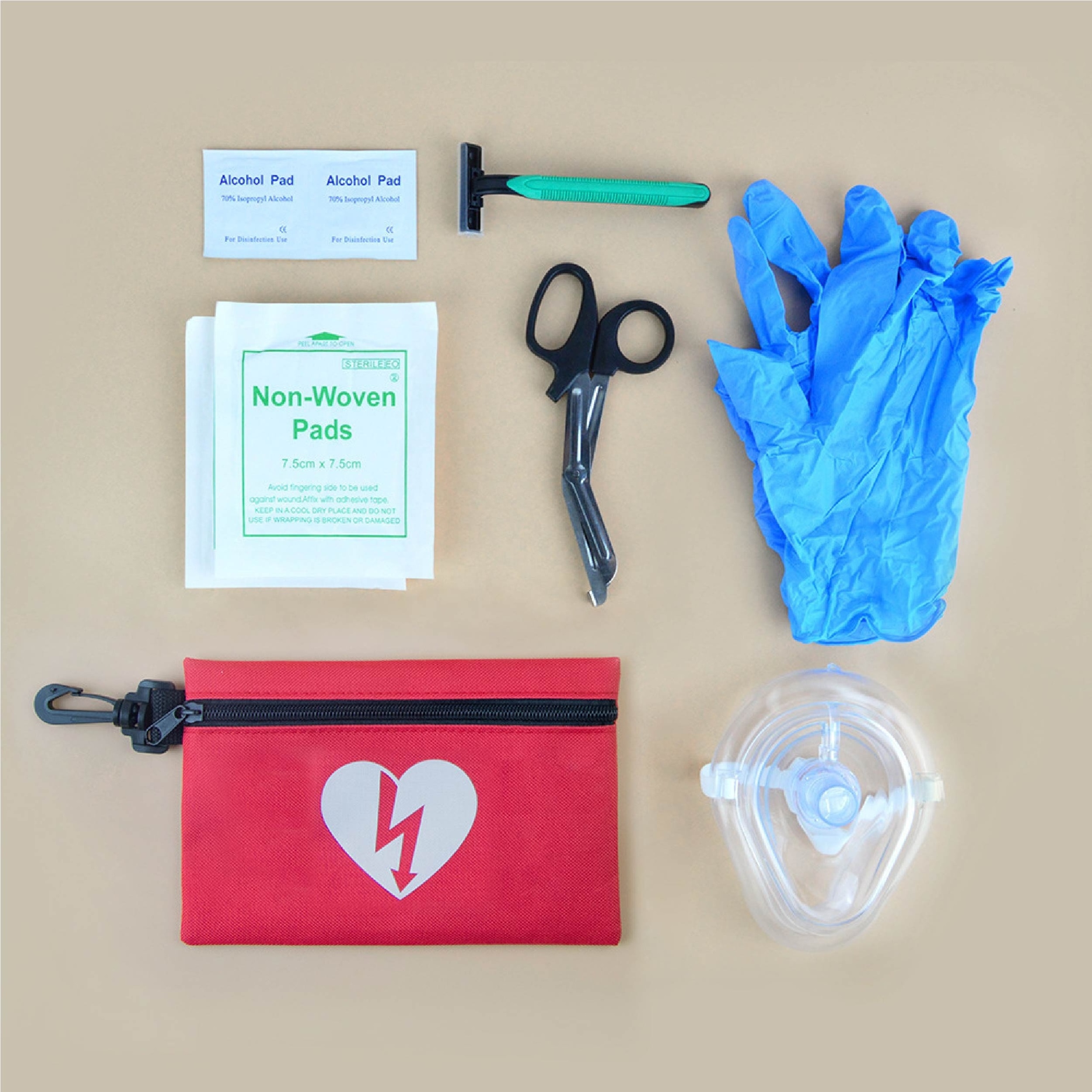 Aed Rescue Kit Mini CPR First Aid Kit Nylon bag with key chain CPR life with carabiner clip