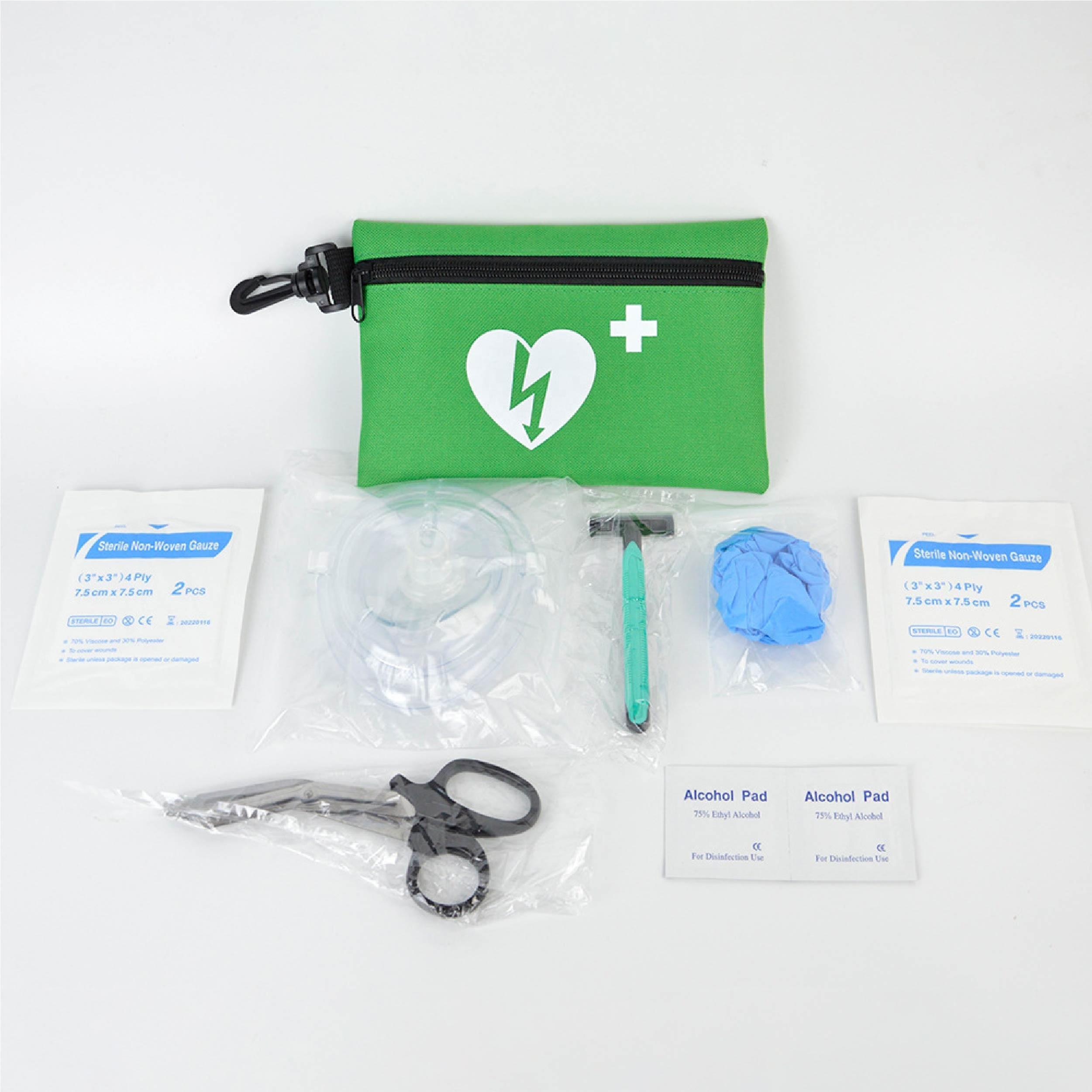 Aed Rescue Kit Mini CPR First Aid Kit Nylon bag with key chain CPR life with carabiner clip