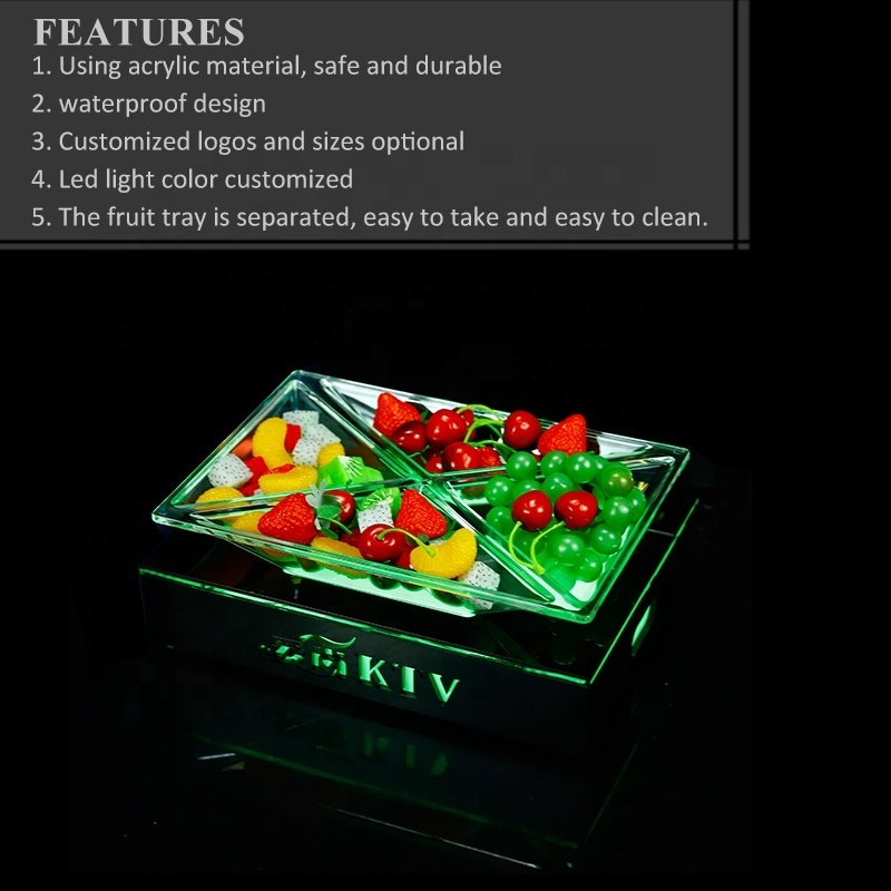 restaurant hotel wedding party bar lounge nightclub 2 cell luminous Fruit plate LED Acrylic fruit Vegetable Serving tray