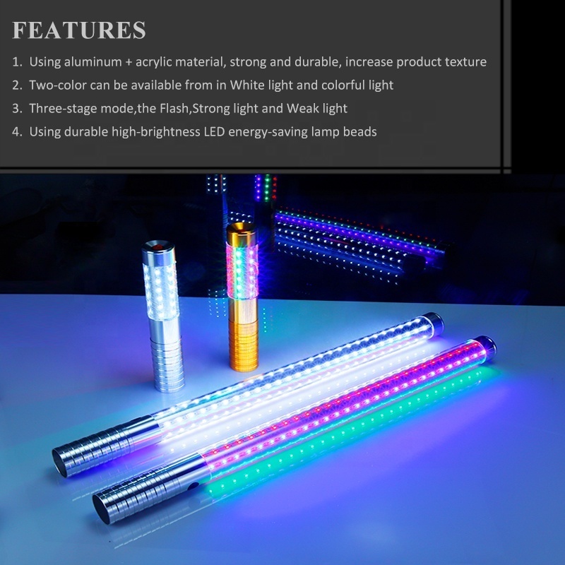 Hot Sales NightClubs Party Supplier long Aluminum flashing triple stick LED strobe baton Champagne bottle sparklers