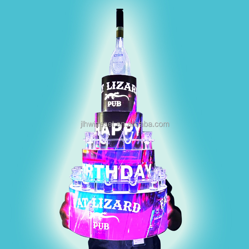 Colorful Rechargeable led birthday cake Night Club Lounge Bar custom Logo light up Champagne Bottle VIP display stand