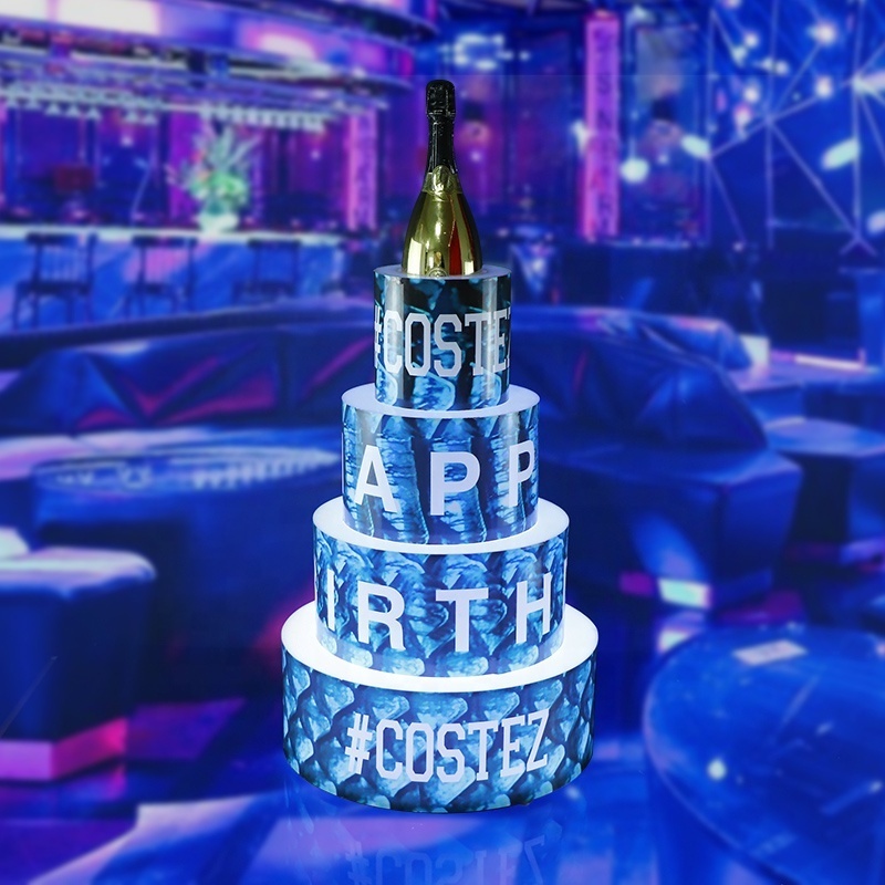 Colorful Rechargeable led birthday cake Night Club Lounge Bar custom Logo light up Champagne Bottle VIP display stand