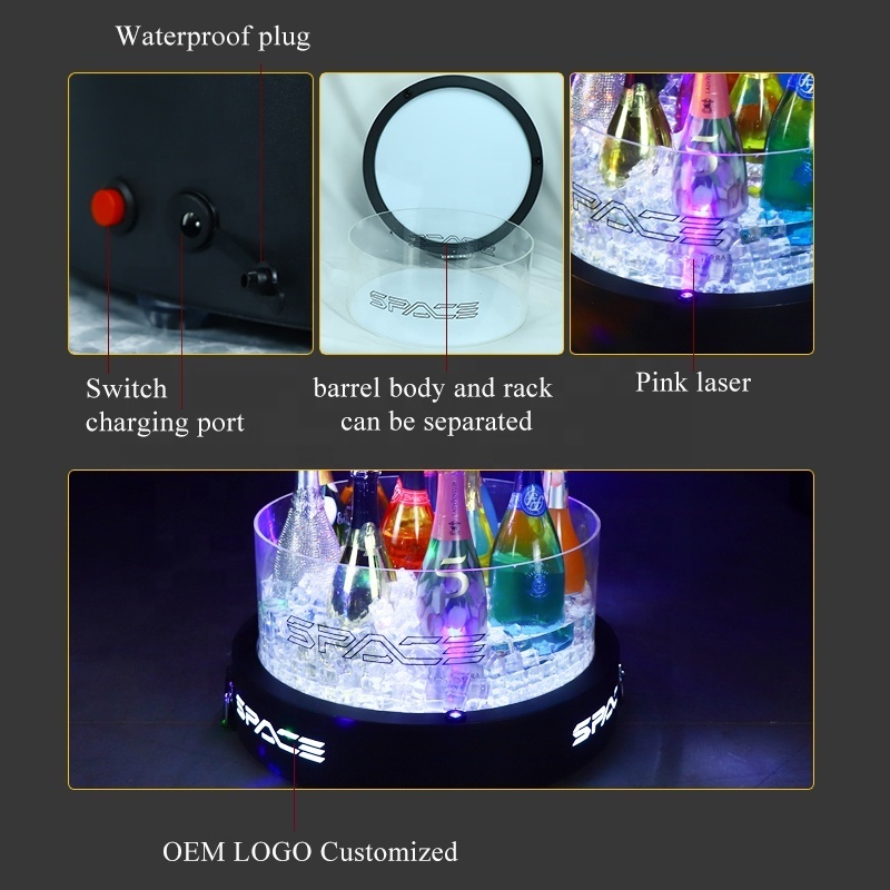 OEM custom large rechargeable light up painting laser metal led ice bucket champagne wine beer bottles display rack