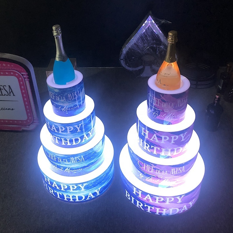 Colorful Rechargeable led birthday cake Night Club Lounge Bar custom Logo light up Champagne Bottle VIP display stand