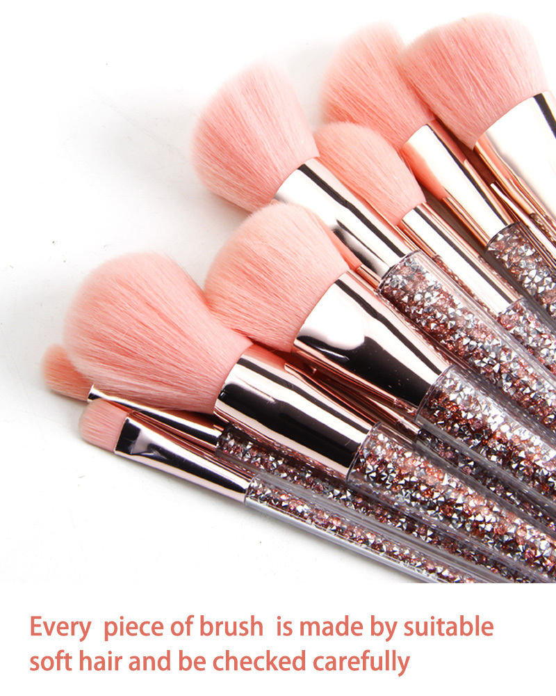 RubyFace luxury bling private label glitter makeup brush set with rose golden pink diamond custom logo package