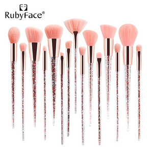 RubyFace luxury bling private label glitter makeup brush set with rose golden pink diamond custom logo package