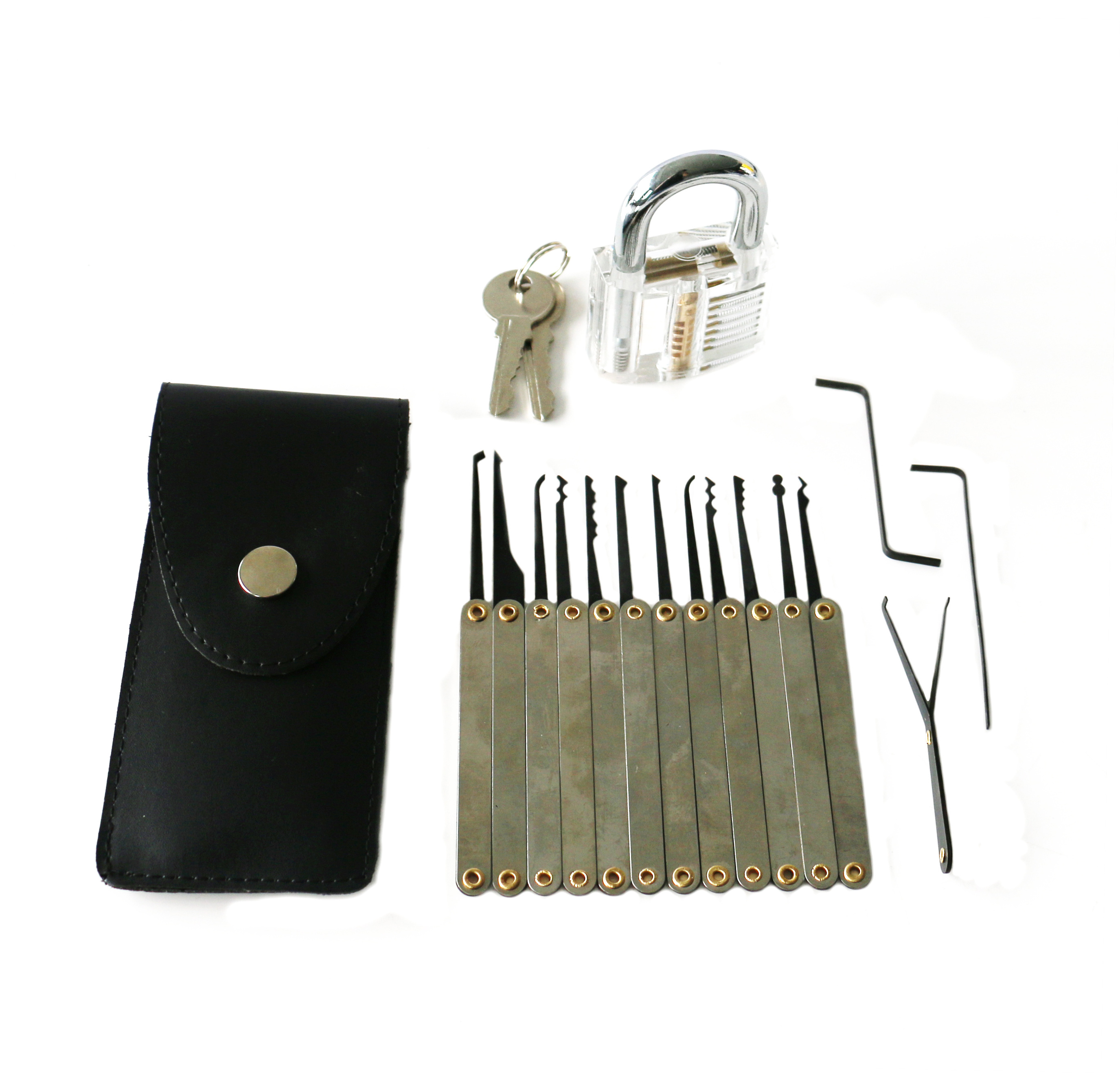 Clear Padlock With 15pcs Practice Stainless Steel Pick Locksmith Lockpick Tools Set