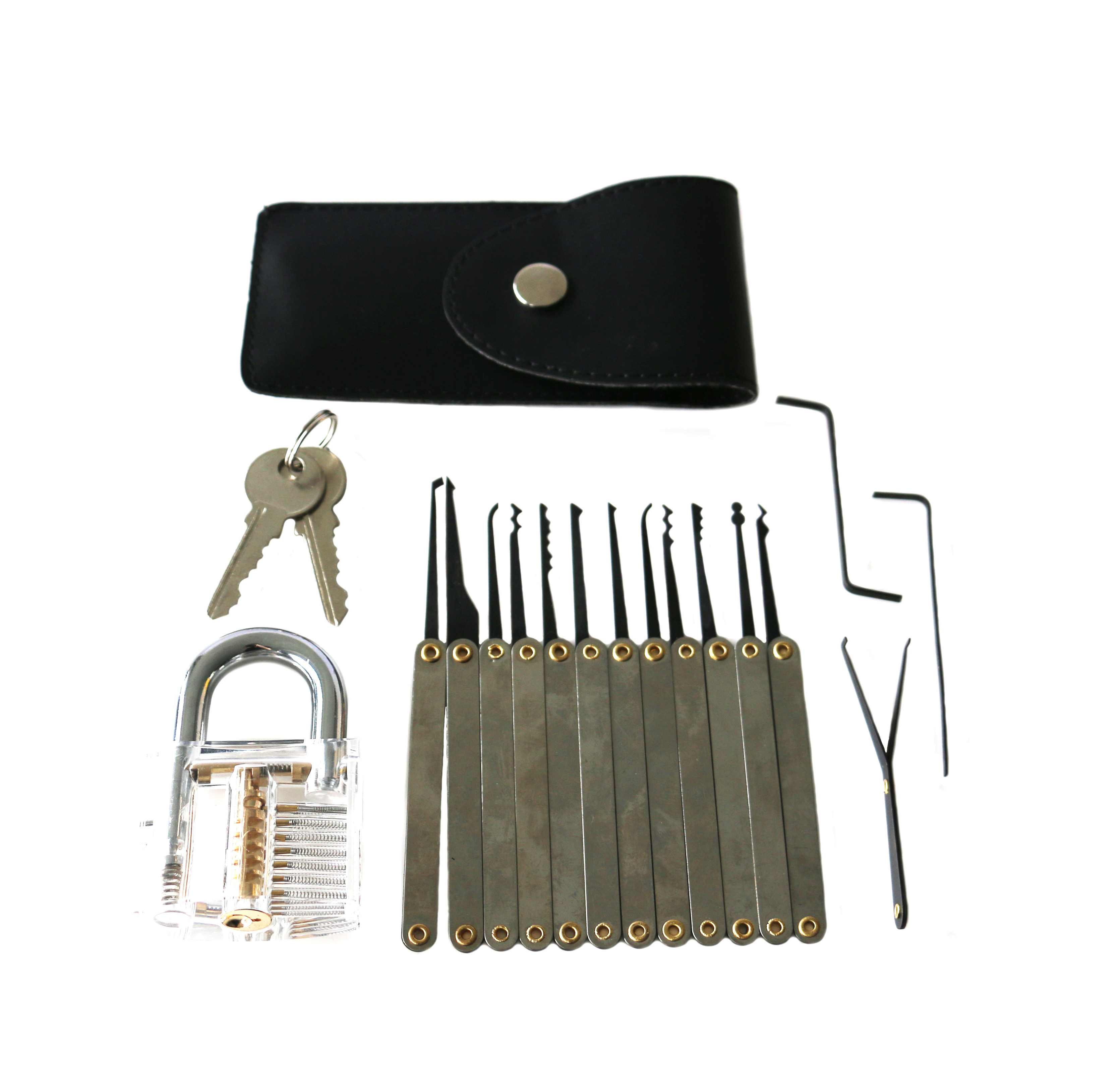 Clear Padlock With 15pcs Practice Stainless Steel Pick Locksmith Lockpick Tools Set