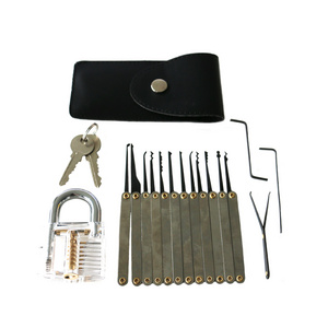 Clear Padlock With 15pcs Practice Stainless Steel Pick Locksmith Lockpick Tools Set