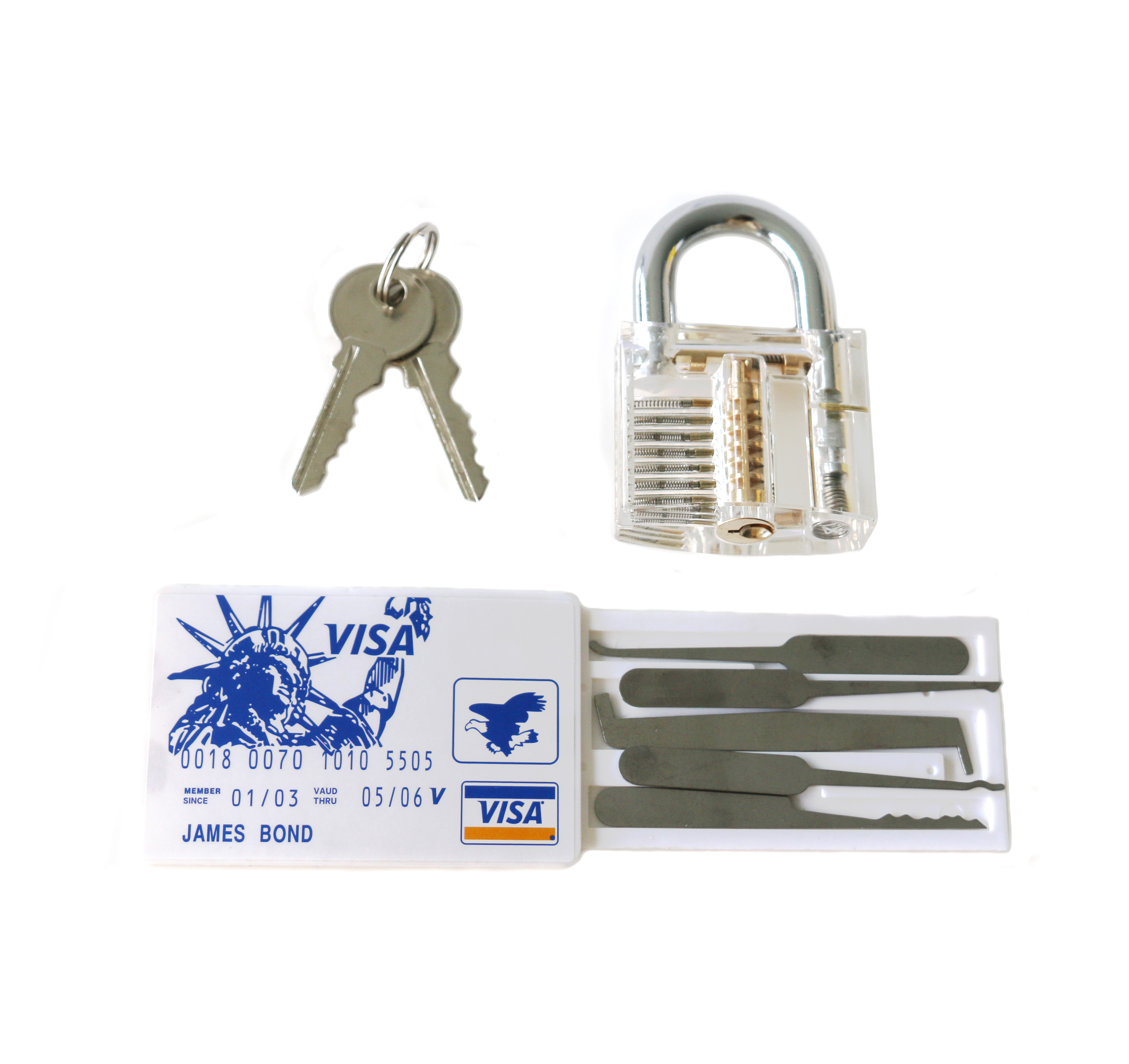 5pcs Locksmith Supplies Lock Picking Tools Practice Transparent Padlocks with Keys