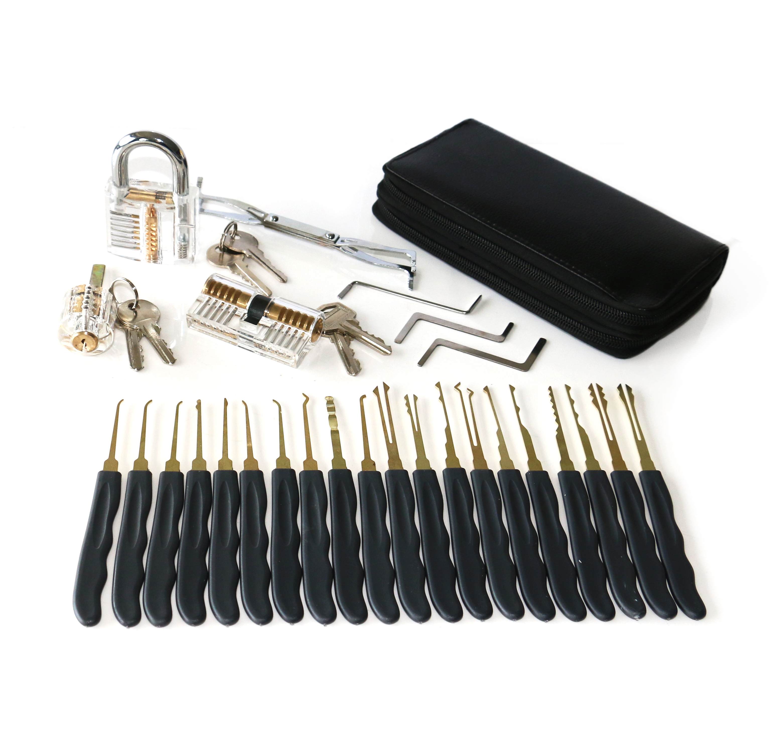 High Quality 24pcs Locksmith Supplies Tool Lockpicking With 3pcs Clear Practice Lock