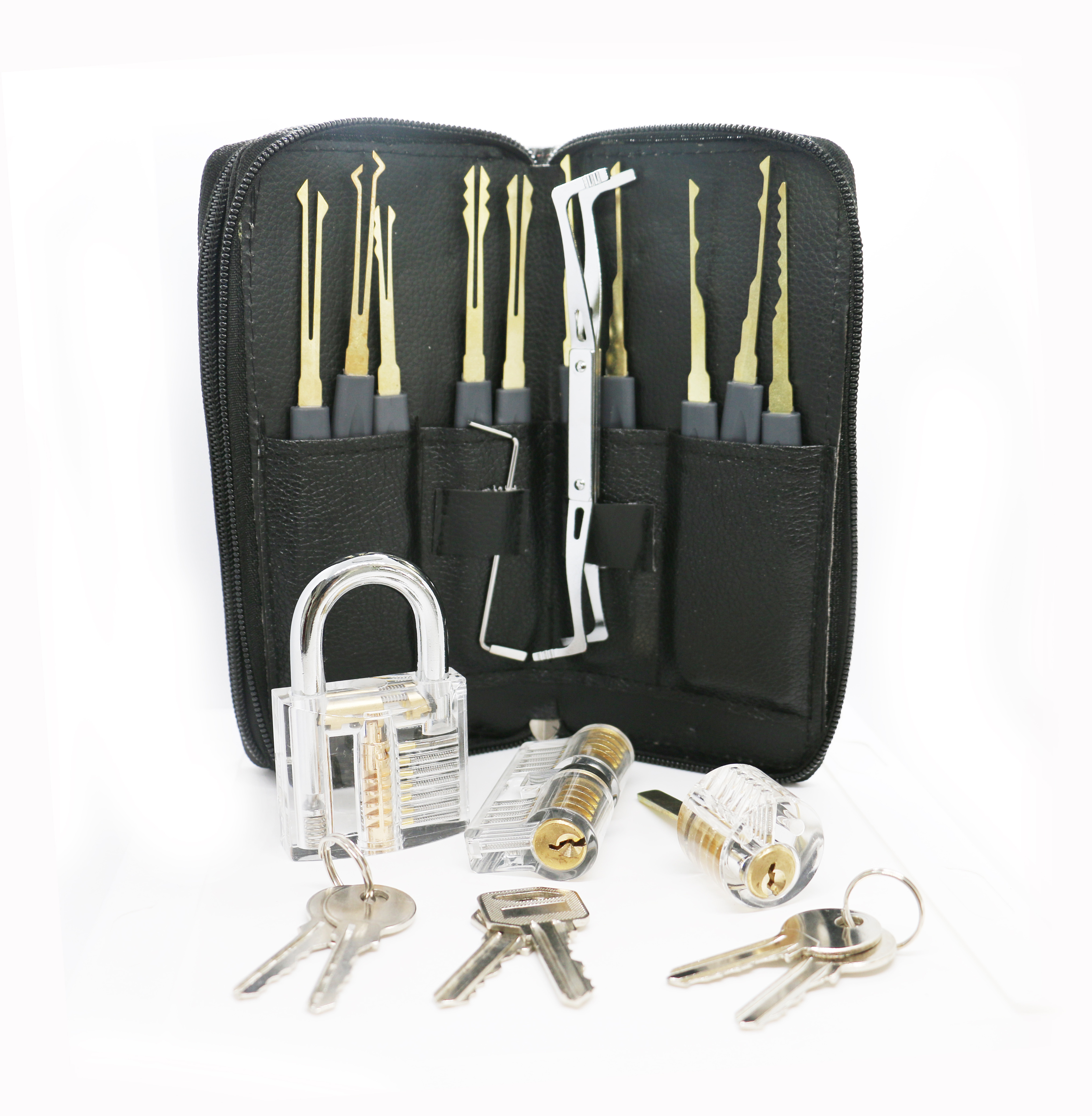 High Quality 24pcs Locksmith Supplies Tool Lockpicking With 3pcs Clear Practice Lock